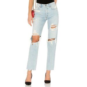 Grlfrnd‎ Womens Helena High-Rise Straight Jean Ripped Detail Button Fly Size 26